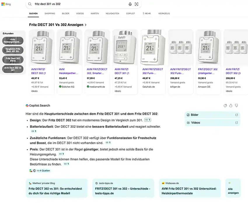 Onlineshop KI Zusammenfassung Bing Copilot