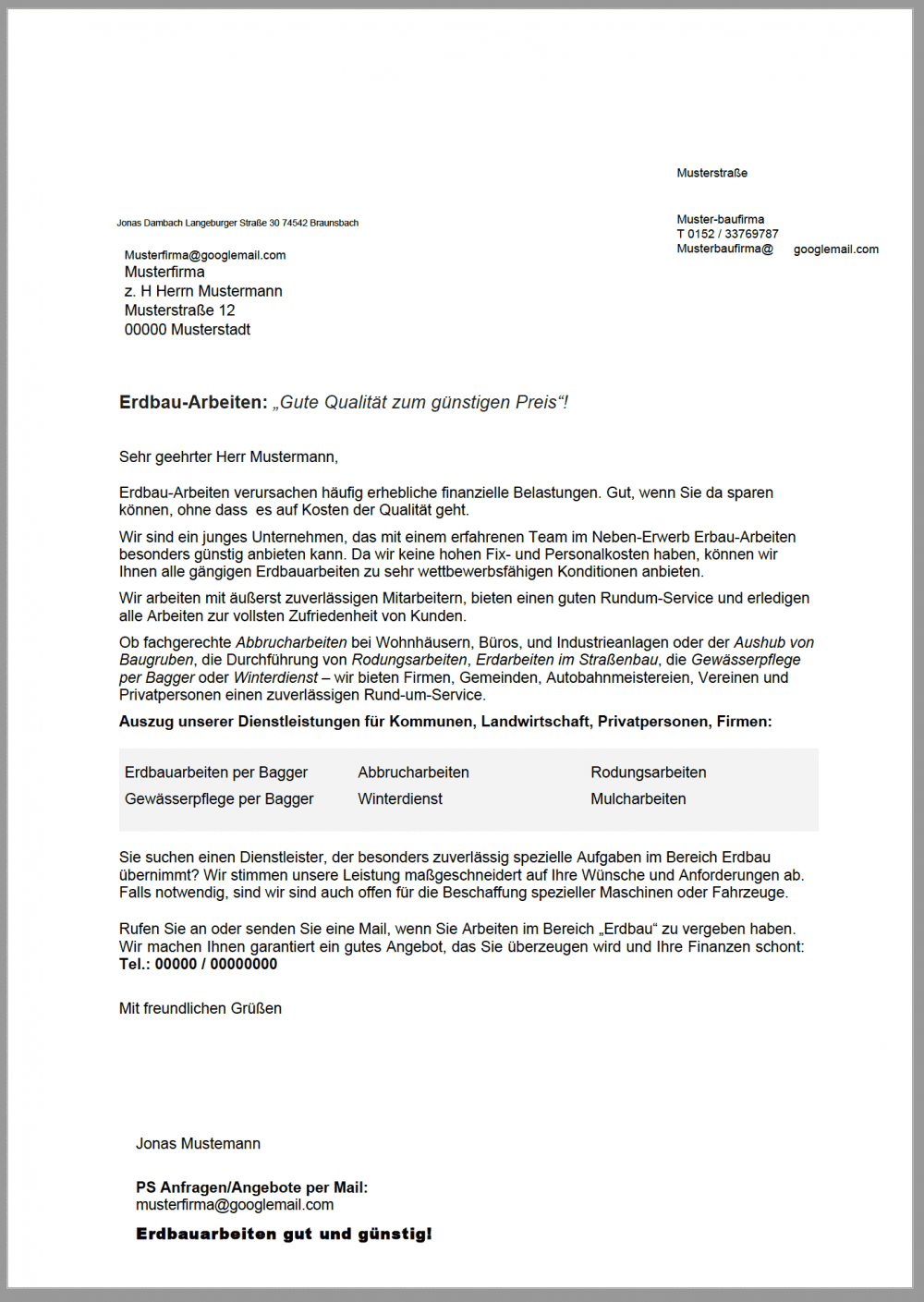 Kaltaquise-Anschreiben