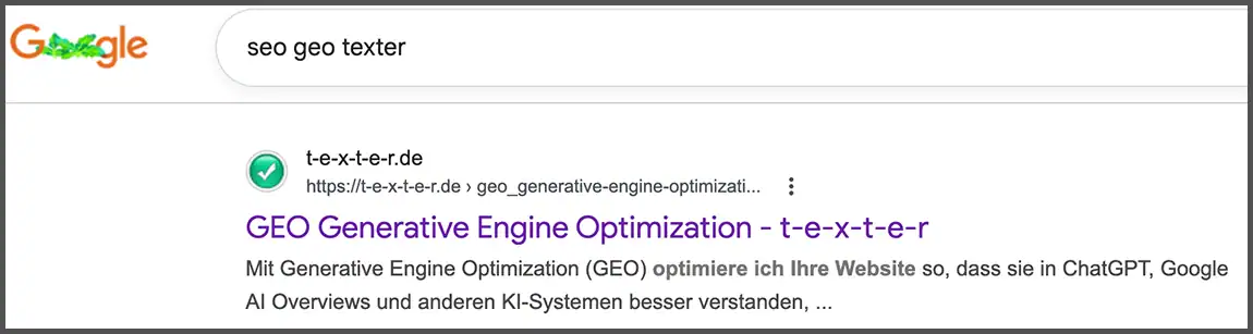 Von Google auf Seite 1 empfohlen als "SEO GEO Texter"